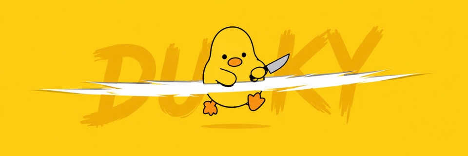 Duky cutting through a yellow breakout banner