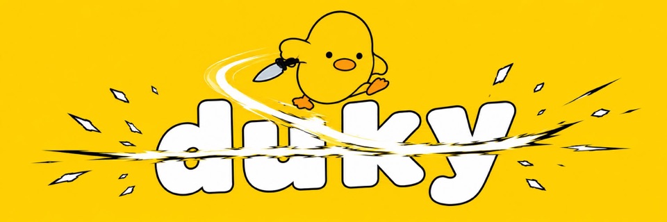 Duky slicing through the Duky logo