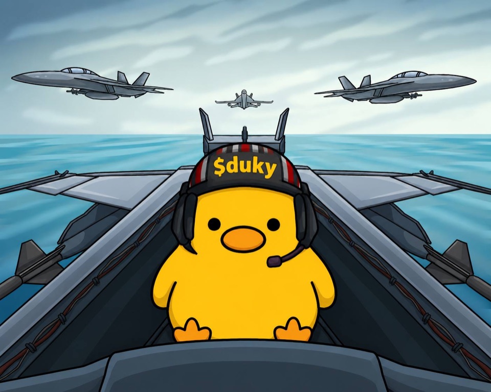Duky piloting a jet above the ocean